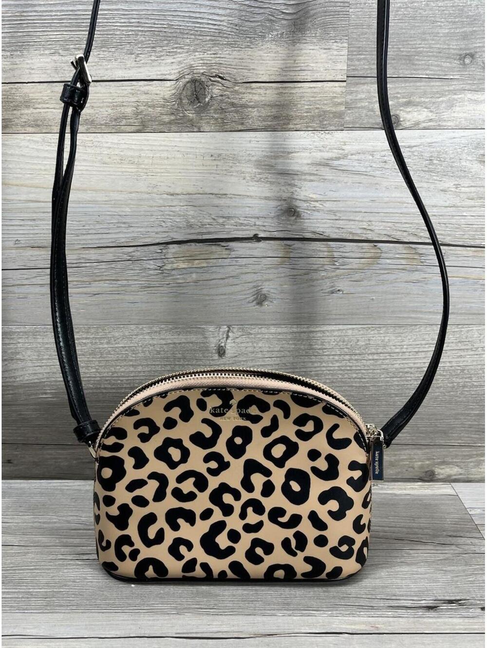 Kate Spade New York Kali Small Dome Crossbody Bag Purse Leather Leopard Zip EUC